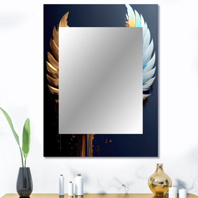 Bleu et or ange ailes VI - ailes d'ange miroir, miroir mural décoratif moderne, art imprimé en métal