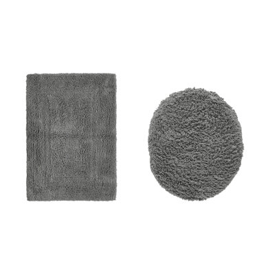 Lux Premium 100% Cotton 2370 GSM 2-Piece Bath Rug Set, Ultra Soft Super Absorbent Reversible Tufted Bathroom Mats, Machine Washable, OEKO-TEX® Certified Bath Rugs for Bathroom, Shower & Tub, Gray