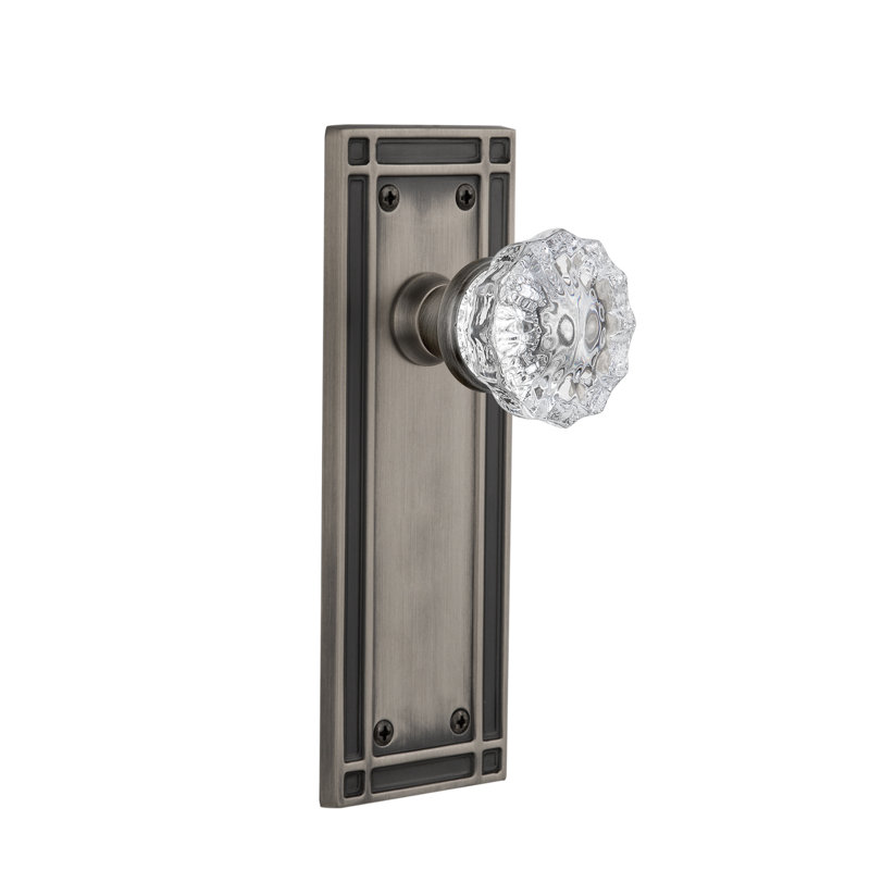 Mission Plate with Crystal Door Knob, Antique Pewter, 2-3/8"