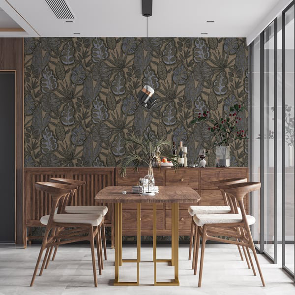 Galerie Flourish Blue Tree Leaf Wallpaper FL61114, Bronze