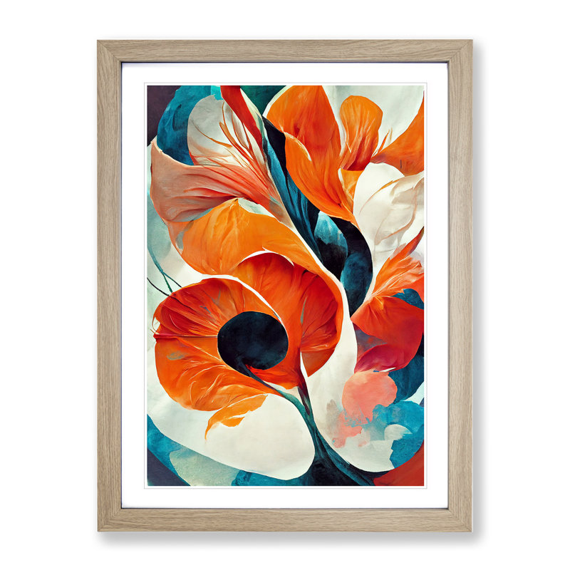 Abstract Flowers Modern No.1 - Framed Print, 64cm H x 46cm W x 2cm D, Oak
