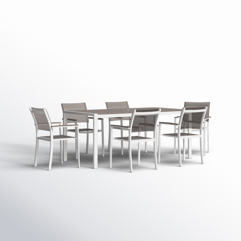 Aynura 6-Person Aluminum Patio Dining Set with Rectangular Table, White Frame/Gray Top