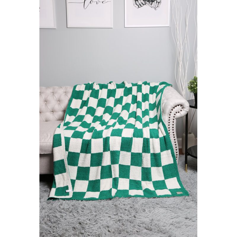 Checkered Pattern Luxury Soft Throw Blanket, Green
