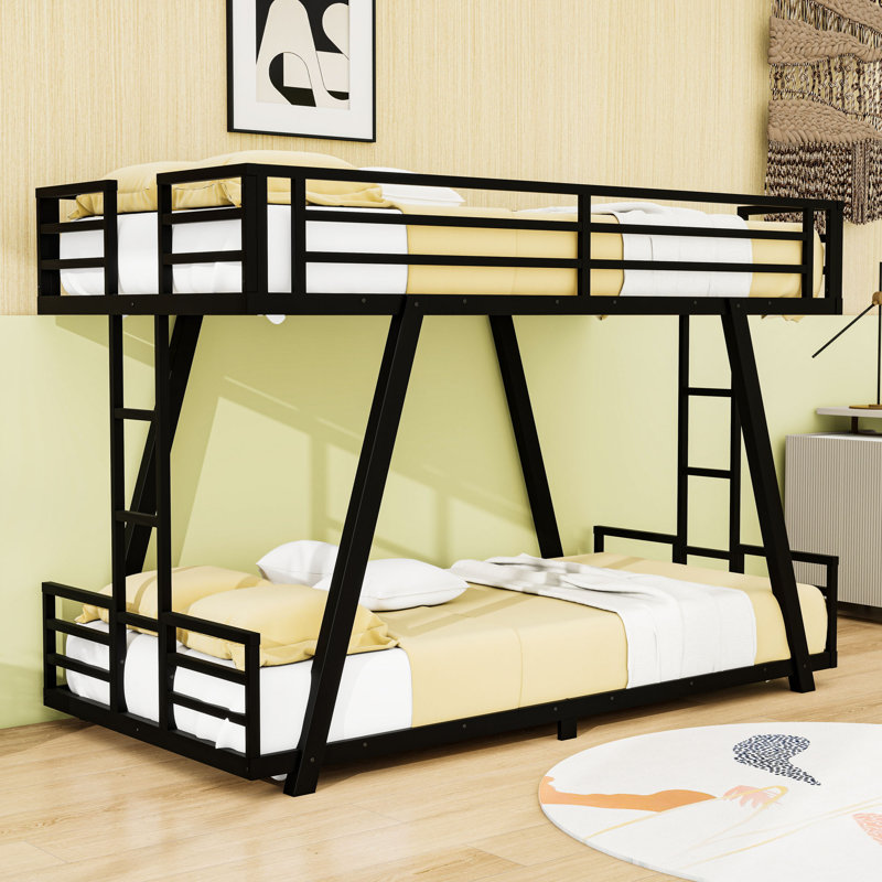 Metal Bunk Bed with Dual Ladders and Reinforced Stability, Twin XL Over Twin XL