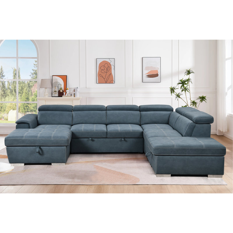 Canapé-lit modulaire en U ferme de 52,5 po avec lit escamotable Narender, Polyester bleu
