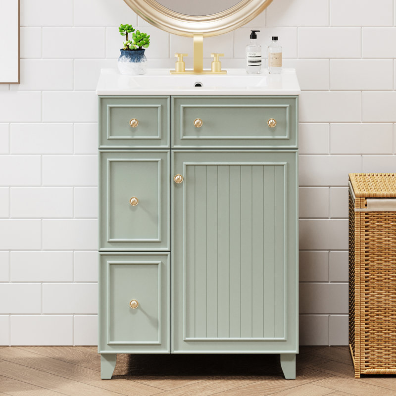 Armoire de salle de bain de 24 pouces avec lavabo en céramique, Vert