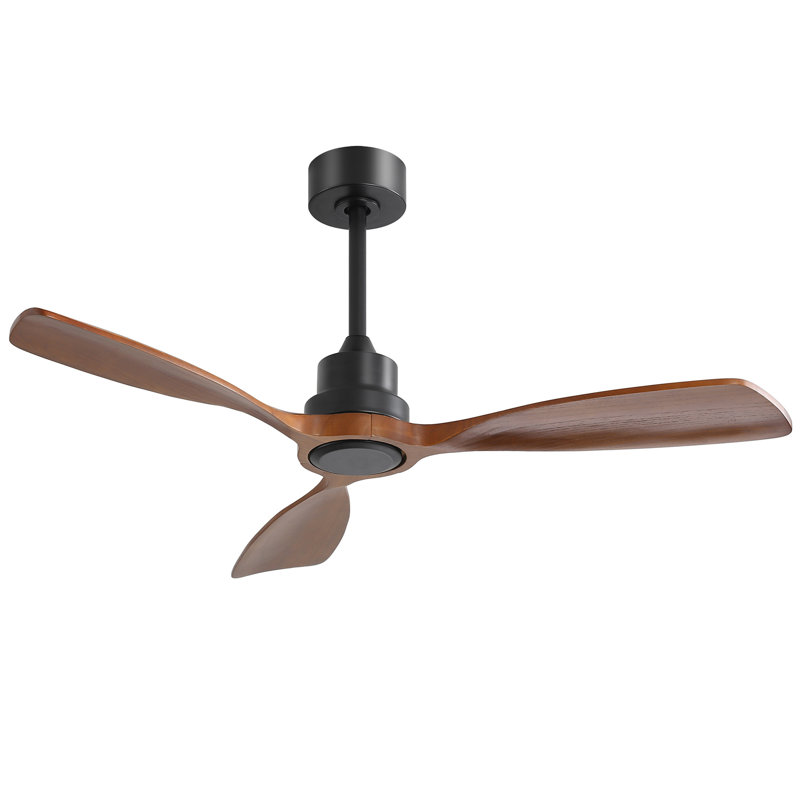 Ventilateur de plafond 48 pouces sans lumière, 3 pales en bois massif Ventilateur de plafond extérieur Moteur à courant continu réversible à 6 vitesses pour le salon