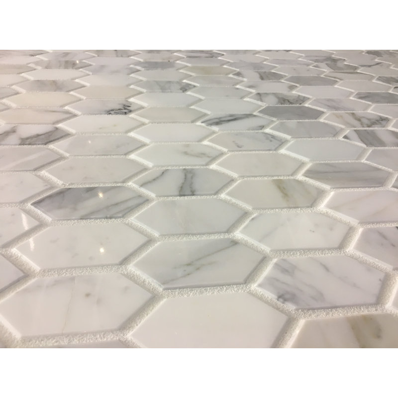 Calacatta Beveled Hexagon 2" x 4" Marble Honeycomb Mosaic Wall & Floor Tile