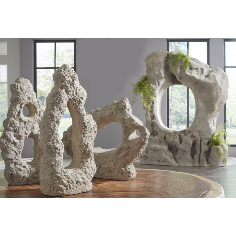 Cast Stone Table Top Sculpture, Double Hole
