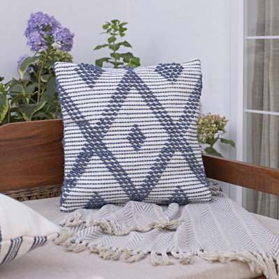 Marina Coastal Diamond Geometric Hand-Woven Indoor/Outdoor Throw Pillow - Poly Filled