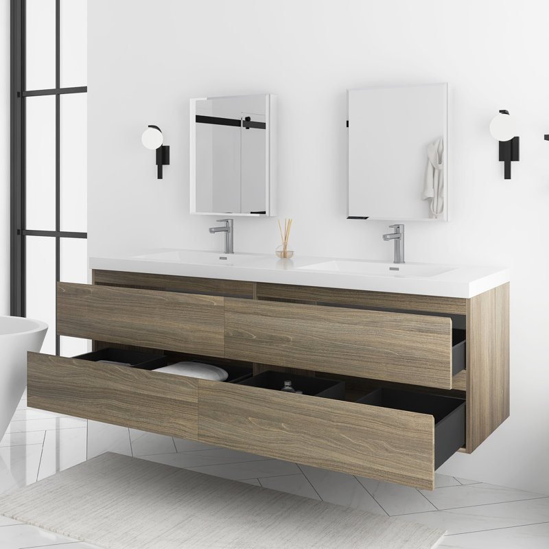 Meuble-lavabo flottant avec lavabo, Gris