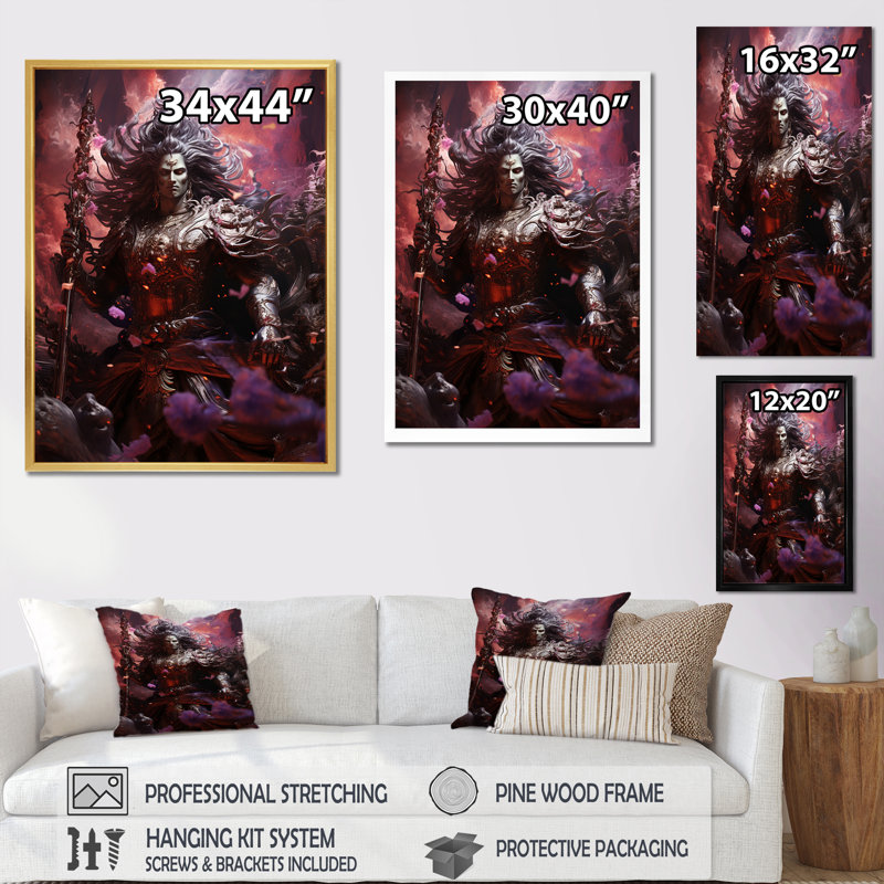 Hindouisme Mahabharatas majestueux dieu magenta - impression, Cadre doré simple, H 44 po x l 34 po x P 1,5 po