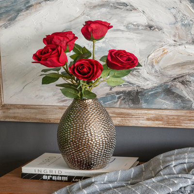 5.3"x5.3"x11" Ceramic Vase with Textured Bronze Finish, Small Tabletop Decorative Flower Vase