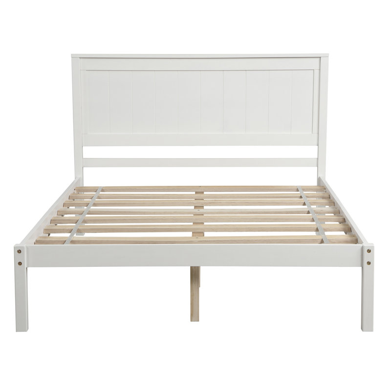 Chares Wood Platform Bed With Headboard, Twin, White