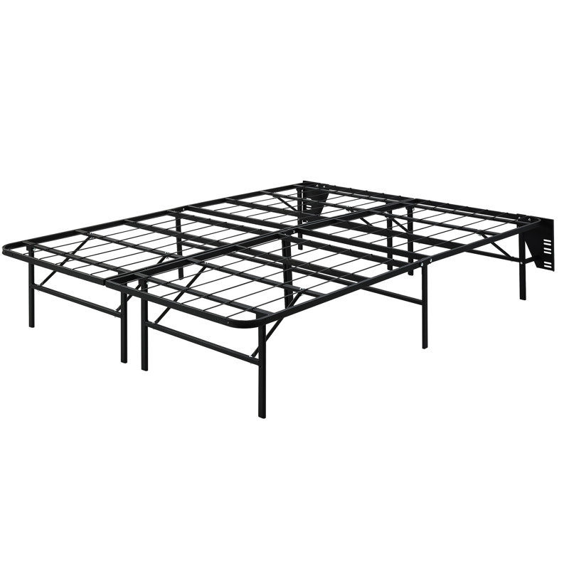 Base de lit plateforme pliable en métal - noir, pleine grandeur, capacité de 1000 lb, profil haut noir, solide et robuste