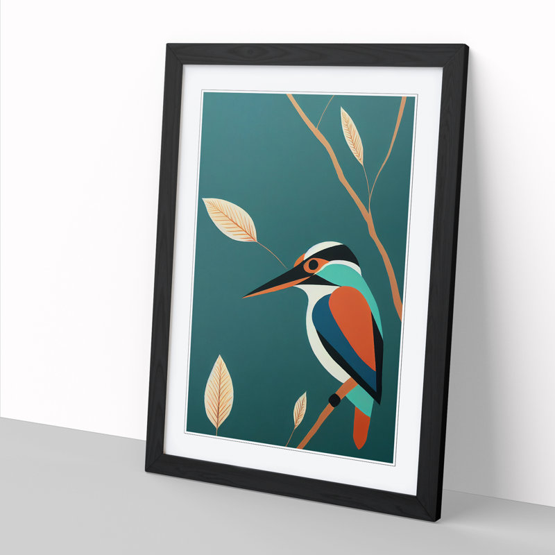 Belser Kingfisher Painting Minimalism - Picture Frame Print, Black, 64" H x 46" W