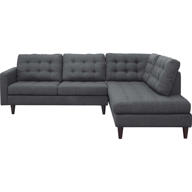Modway Empress 2 Piece Upholstered Fabric Sectional, Dark Gray, Right Hand Facing