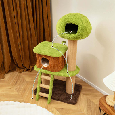  56" Tall Cat Tower With Mushroom-shaped Nest Condo Climbing Ladder Teasing Ball 