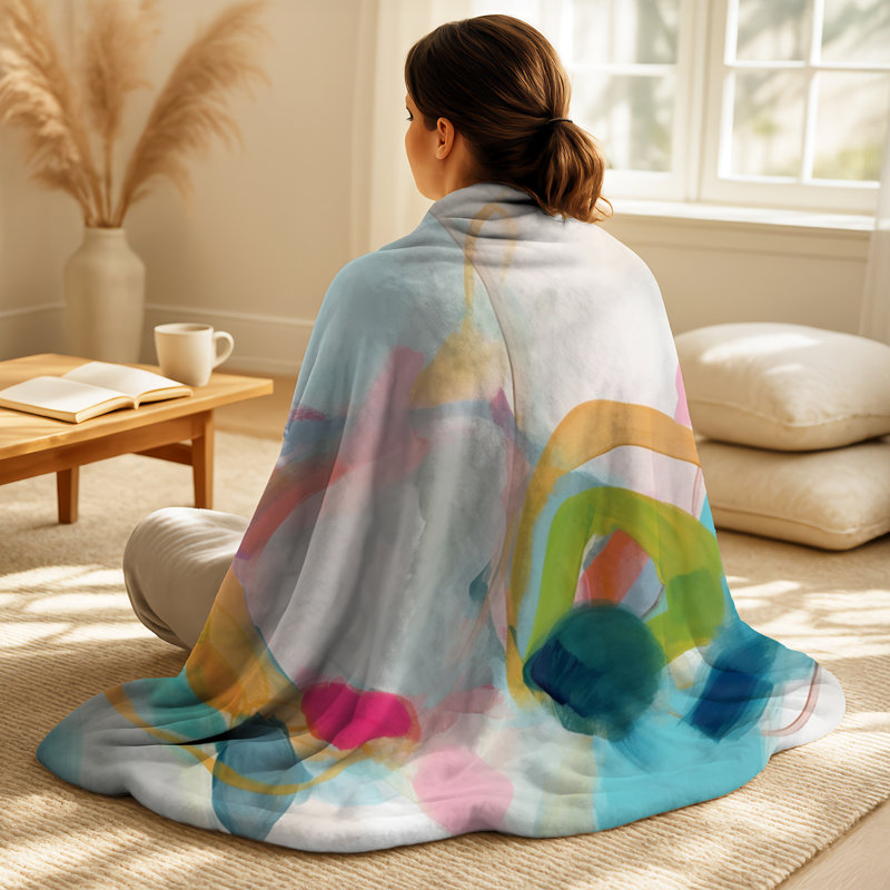 Jeté rose et bleu minimalisme Fluidité V - Minimalisme abstrait, Blanket only (1 piece)