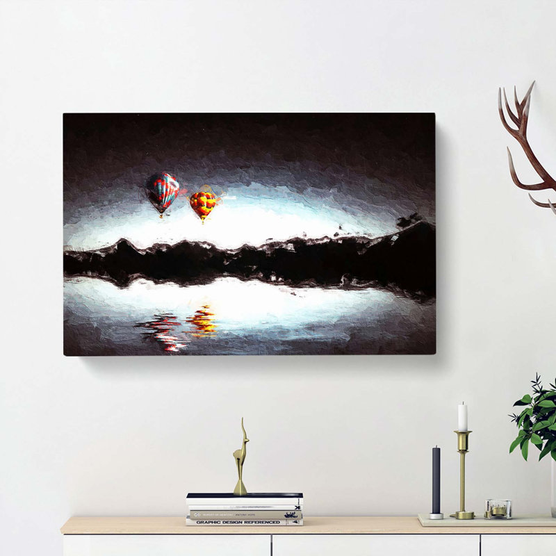 Hot Air Balloons Above a Lake in Abstract - Wrapped Canvas, 40cm H x 60cm W x 3cm D