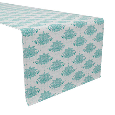 Table Runner, 100% Cotton, 16X72", Turquoise Lotus Flower