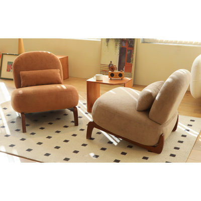 Mignon fauteuil d'appoint avec pieds en bois massif, fauteuil de salon avec coussin en tissu doux, fauteuil de chambre confortable, fauteuil de lecture confortable sans accoudoirs pour appartement, salle d'attente, balcon, ensemble de 2 (chameau)