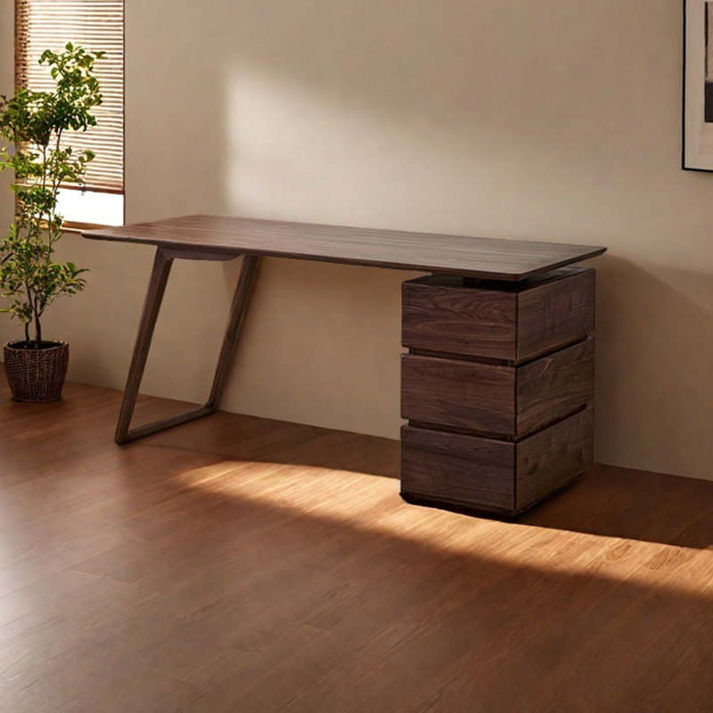 Bureau en noyer noir clair et luxueux, H 29,53 po x l 70,87 po x P 27,56 po