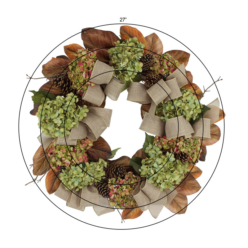 27" Fall Wreath with Hydrangeas and Pinecones