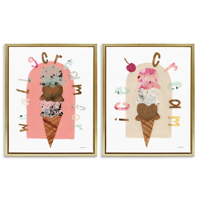  «Bright Pastels Ice Cream», ensemble de 2 toiles flottantes encadrées par Haley Knighten, H 31 po x l 25 po