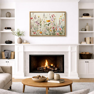 Vibrant Wildflower "Bright Daisy Floral Field Pictures, Spring French Country Living Room Artwork, Large Framed Canvas Print Wall Art"