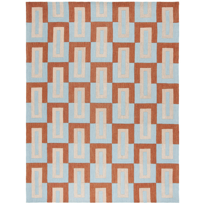 Nickonovitz Hand Tufted Wool/Cotton Geometric Rug in Light Blue/Rust, Rectangle 8' x 10'