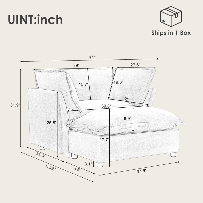 47" Modern Cozy Armchair Sofa with Movable Ottoman, Wide Seat, Curved Armrests, Pillows, Green