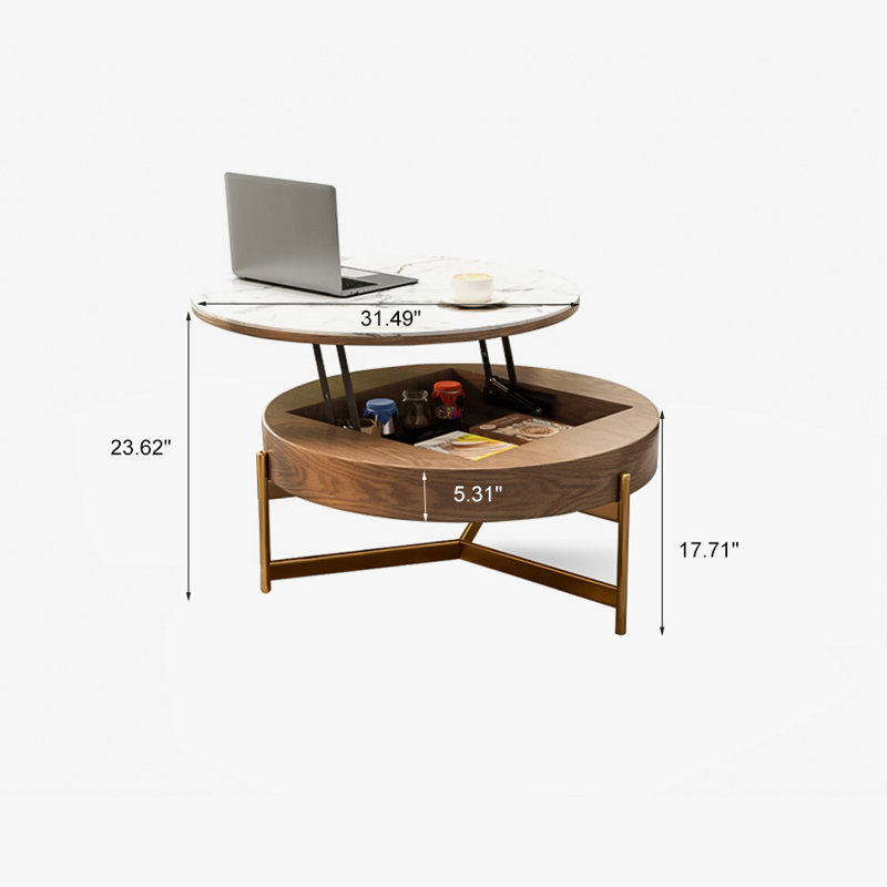 Table basse à plateau relevable avec rangement, plateau en faux marbre