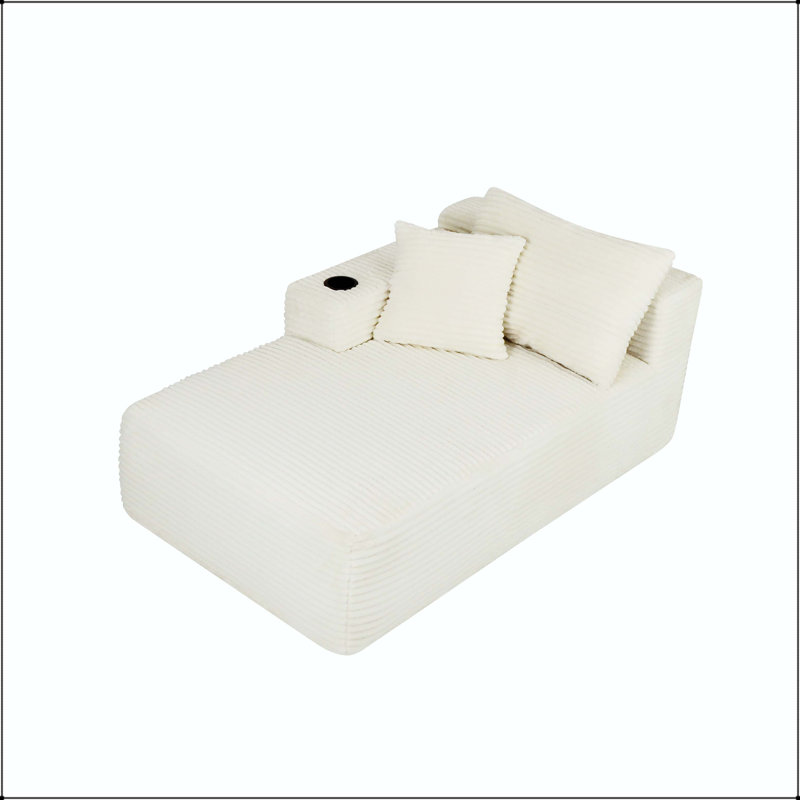 Chaise longue 37,5 po en velours pelucheux gauche avec porte-gobelet - sans assemblage (beige), Left Hand Facing, Beige