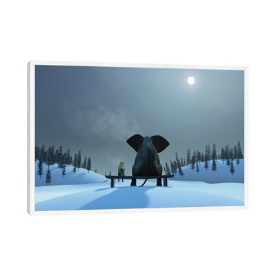 Elephant And Dog At Christmas Night by Mike Kiev - Print on Canvas
