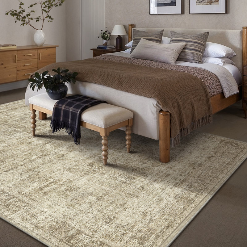 Vintage Classic Oriental Area Rug in Beige, Rectangle 5' x 7'6", Beige