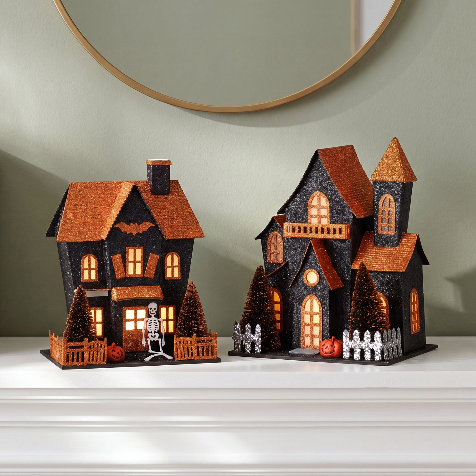 8" LED Cardboard Halloween House set of 2