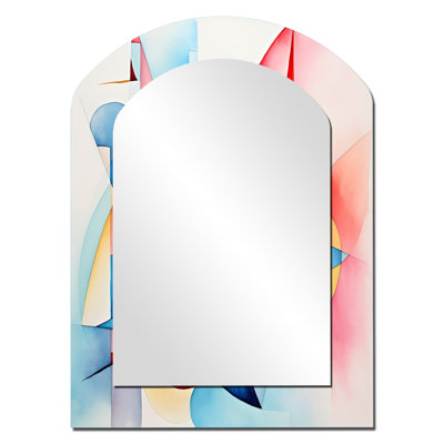 Cubes de couleurs douces I - miroir décoratif géométrique asymétrique, miroir mural arqué moderne, impression d'art en métal