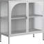 Armoire moderne avec 2 portes en verre, structure en métal, tablettes réglables, capacité de 154 lb, armoire de rangement pour bar à café blanc et verre, maison