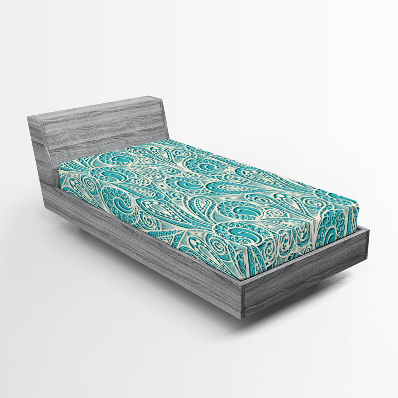 Drap-housse Ambesonne, paquet de 2, Drap-housse simple TG, Turquoise / cachemire blanc