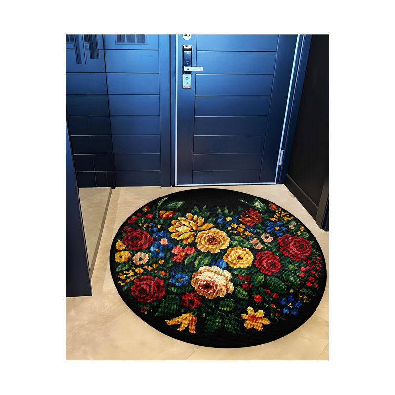 Tapis tissé à motif floral rouge Mosso, 4'11" x 4'11"