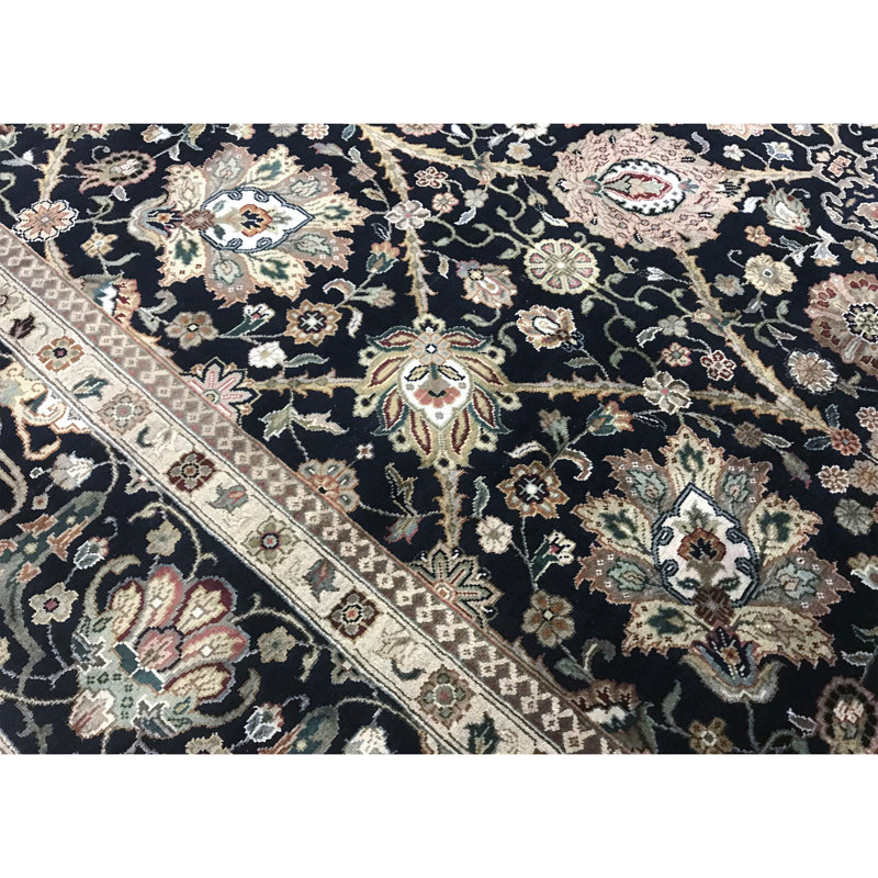 Tapis noir et noir de haute qualité noué à la main