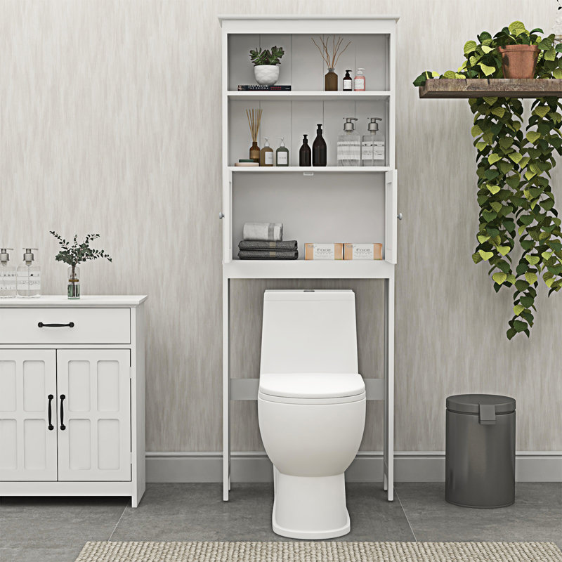 White Over-the-Toilet Storage Rack with Doors and Shelves