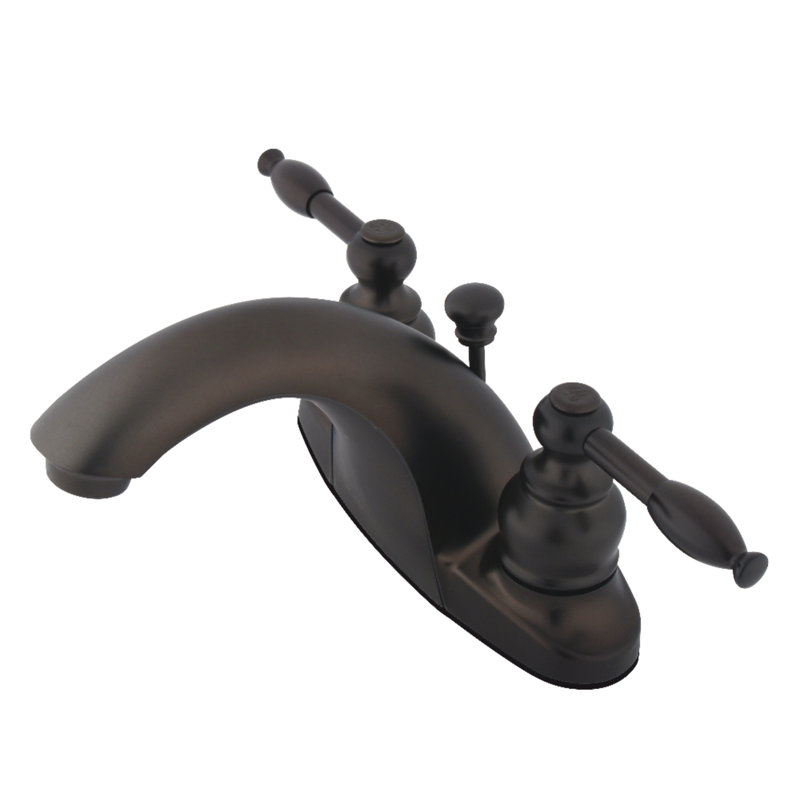 Kingston Brass Two-Handle 3-Hole Deck Mount 4" Centerset Bathroom Faucet with Plastic Pop-Up, Oil Rubbed Bronze