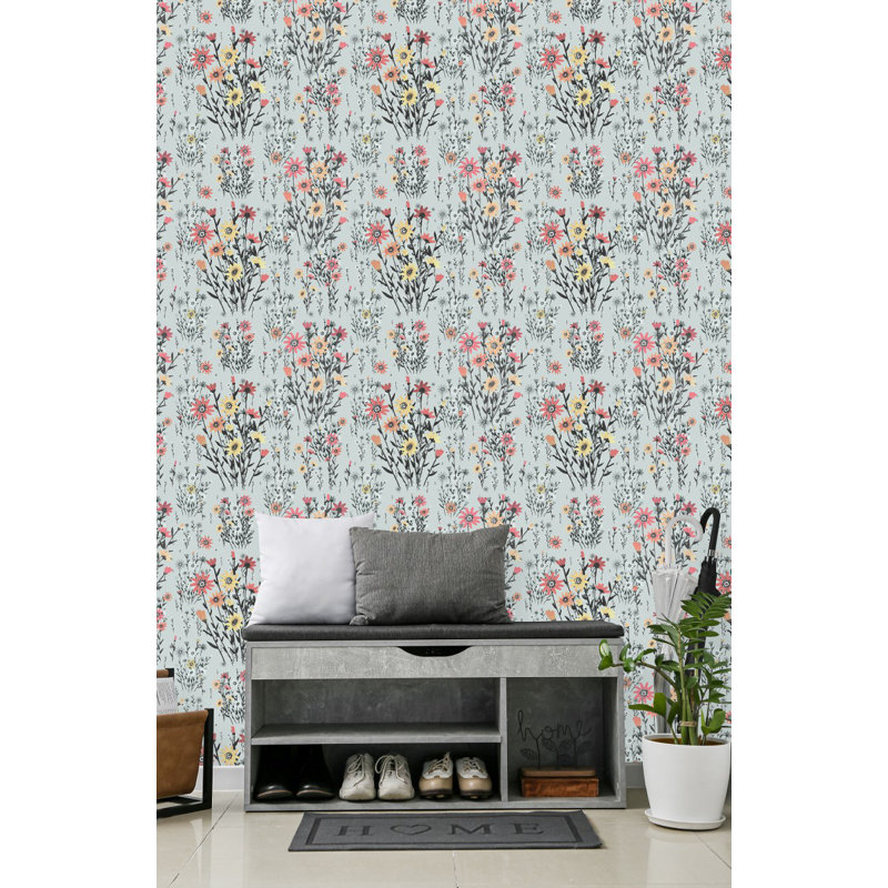 Panneau de papier peint adhésif à fleurs l 18,75 pi x 25 po dessiné à la main Wildflowers