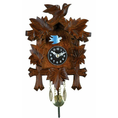  Quartz Clock with Five Carved Leaves and Bird 7" H