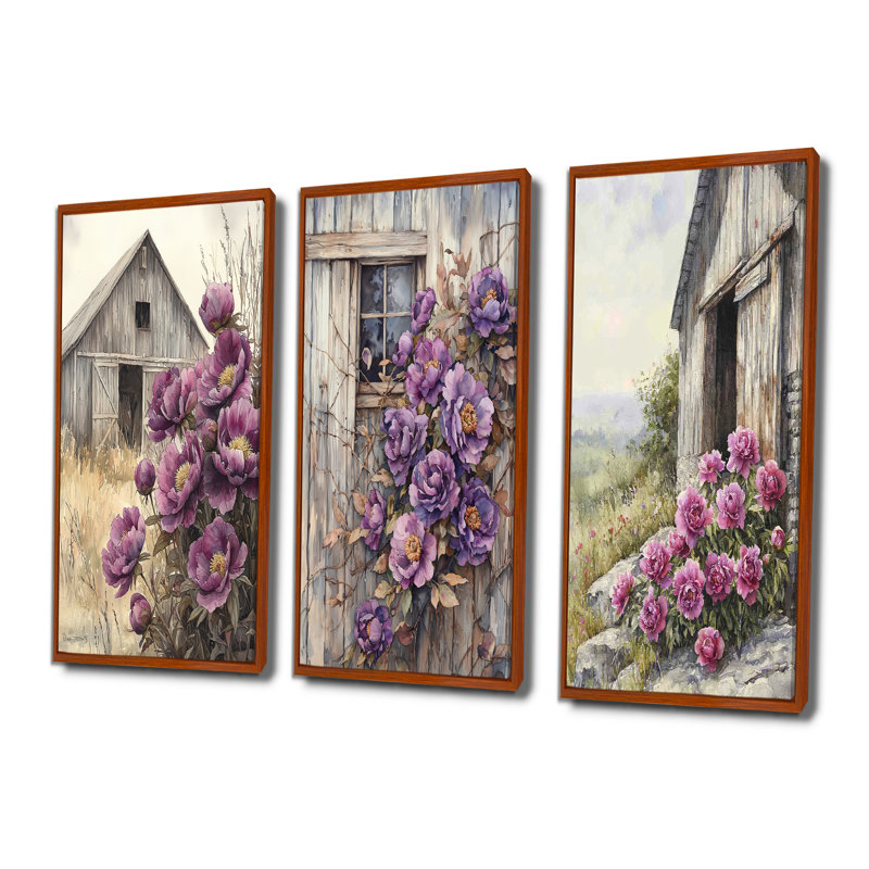 Lavande pivoines par The Weathered Barn I - Collection d'art mural traditionnel, H 28 po x l 36 po, Brun