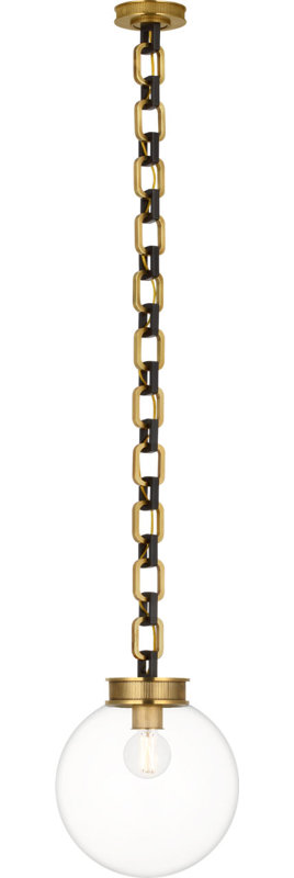 Bellamy 1 Light Statement Chain 12" Globe Chandelier, Clear, Soft Brass/Bronze
