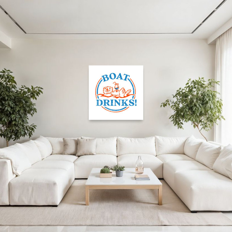 Bateau, boisson, cocktail, loutre, rétro, animal rétro, art mural, 48" H x 48" W