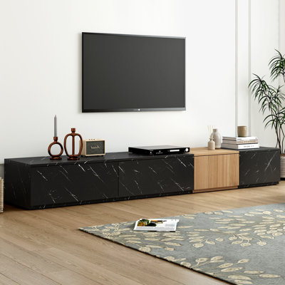 Modern Faux Marble and Walnut TV Stand with 4 Storage Drawers, Free-Combination Entertainment Center for Living Room